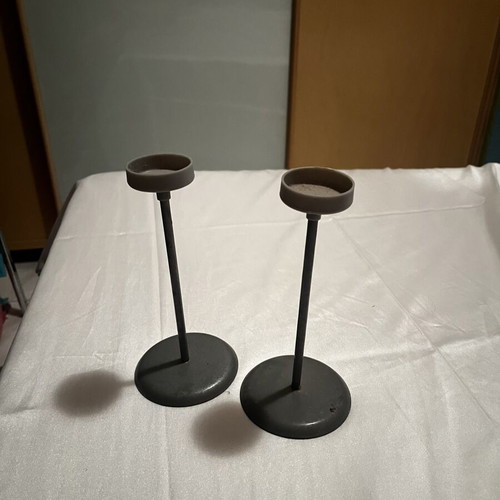 Metal candlesticks for tealight, set of 2, silver/grey