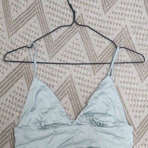 Zara top like new, elastic mustache style, gray and turquoise, size S