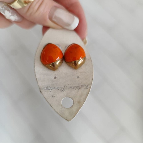 Vintage earrings new, orange and gold stainless steel