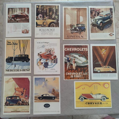 Vintage car advertising postcards set of 16, like new