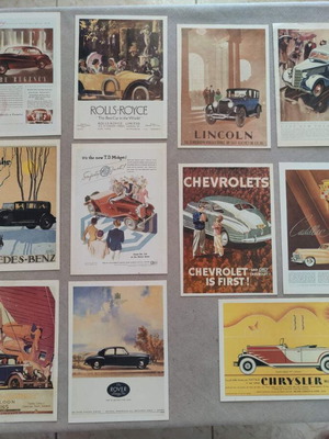 Vintage car advertising postcards set of 16, like new