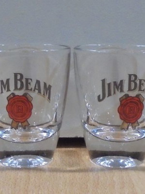 Jim Beam Bourbon Kentucky Whiskey set of four used promotional shot glasses