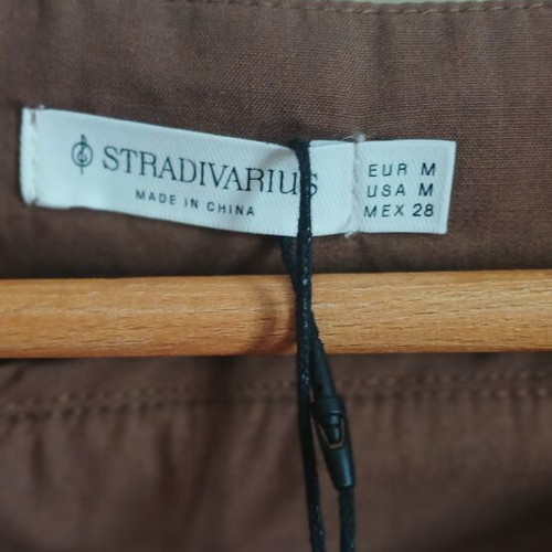 Skirt with pleats and leather look, new, Stradivarius, brown, size M
