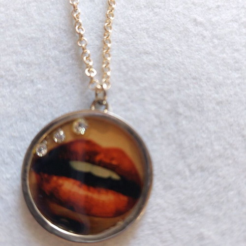 Silver pendant with 925 chain, handmade with liquid glass technique