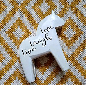 Ξύλινο Λευκό Διακοσμητικό Άλογο ΙΚΕΑ IKEA Love Laugh Live Με Γράμματα