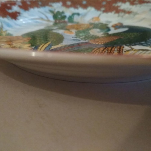 Vintage porcelain decorative plate with easel, oriental style