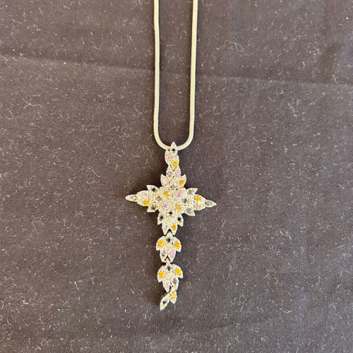 Silver 925 necklace-cross like new with multicolored stones