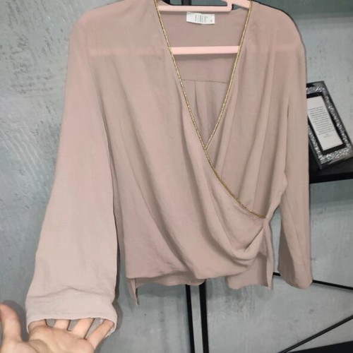 Bimba Nude Wrap Blouse Small with Gold Detail like new
