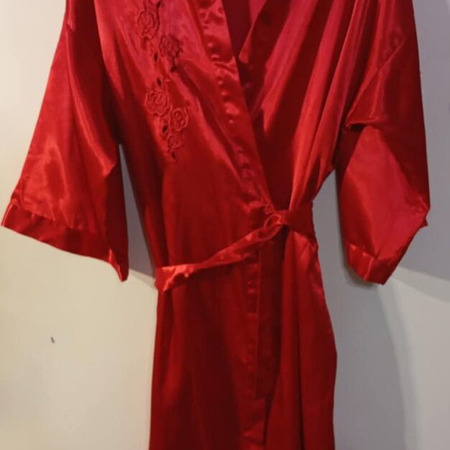 Women's satin winter robe used, red, size L