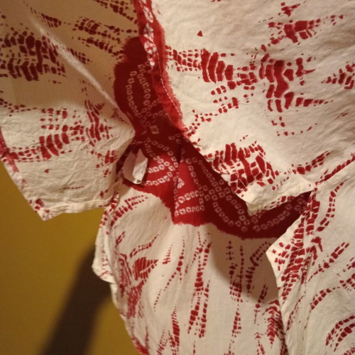 Long-sleeve thin cotton shirt, UK 18, red and cream