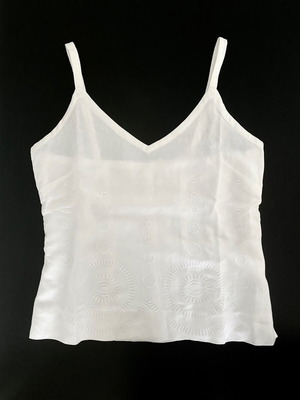 Vintage linen embroidered sleeveless top used, white, size S