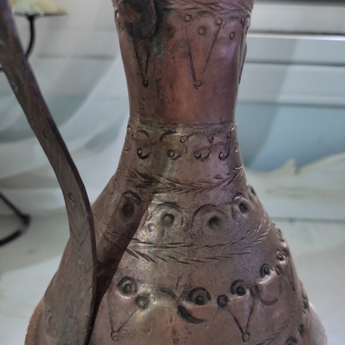 Handmade copper pitcher used, museum piece with engraved signature
