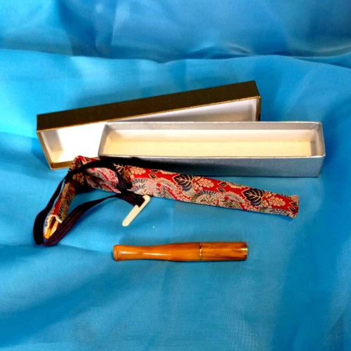 Bakelite Cigarette Holder Used Amber Look with Case and Box