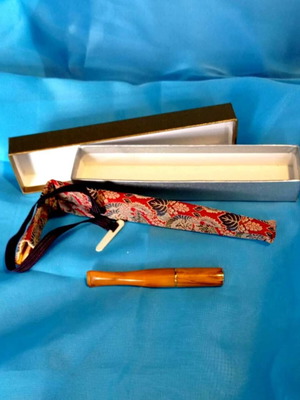 Bakelite Cigarette Holder Used Amber Look with Case and Box