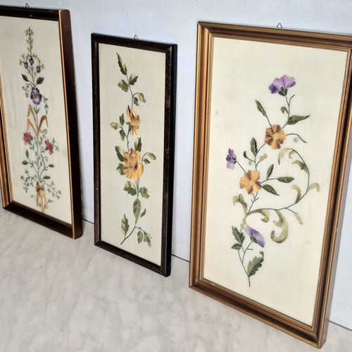 3 Vintage Embroidered Floral Frames set