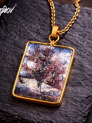 Κολιέ Βαν Γκογκ "Ανθισμένη ροδακινιά" καινούργιο χειροποίητο μενταγιόν