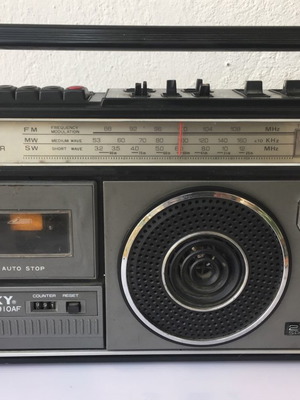 Portable radio cassette player used, missing plug, with partial functionality