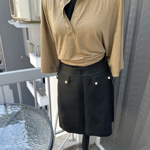 Zara leather skirt, black and orange, size S