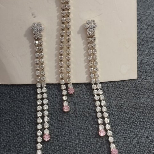 Evening jewelry set necklace-tie and long rhinestone earrings gold-tone