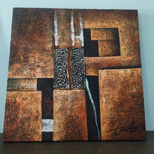 Set of 2 abstract textured paintings in earthy orange and brown tones