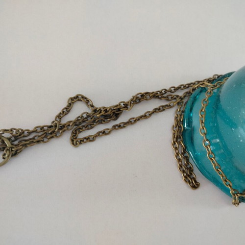 Hanging Oil Lamp Used, Free Blown Glass with Metal Chain