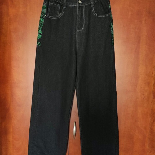 Baggy Jeans Y2K Streetwear with Skull & Stars Embroidery, new, black