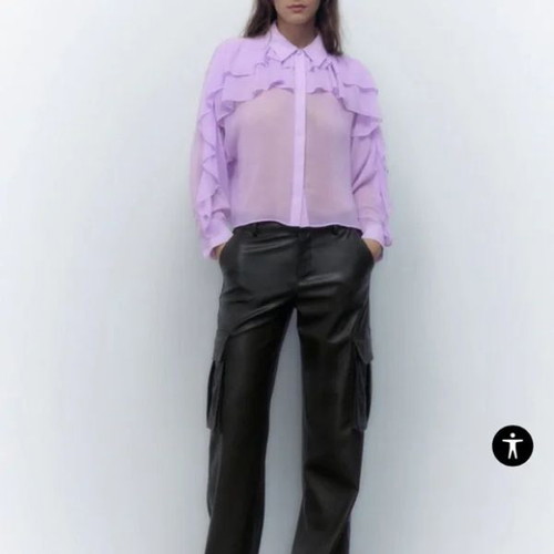 Zara Ruffle Flowy Sheer Purple Shirt like new, small