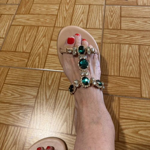IRIS Sandals size 38 new with green Swarovski stones handmade in Greece