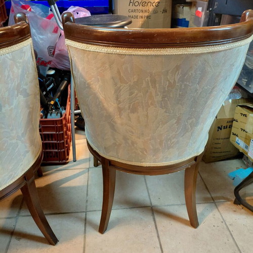 Swan living room chairs like new, set of 2 with carved wood and fabric