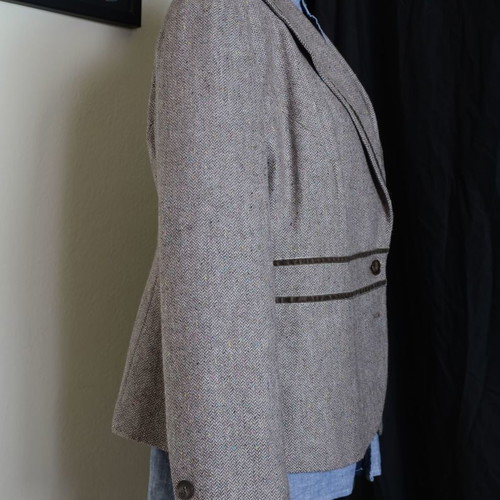 Women's wool blazer used, beige herringbone pattern