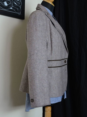 Women's wool blazer used, beige herringbone pattern