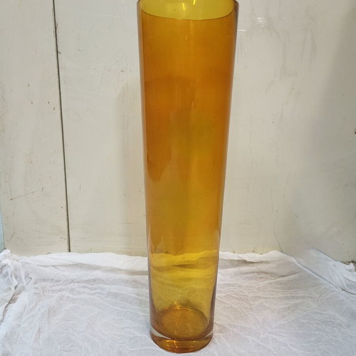 Set of 2 Tall Amber Glass Floor Vases like new
