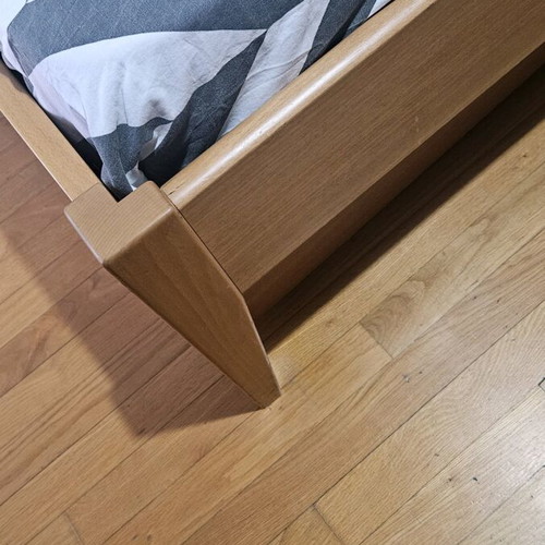 Bed with mattress and bedside table, light brown, 2.00m x 90cm