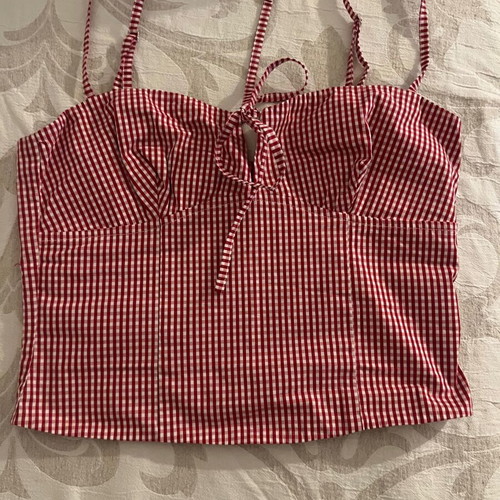Red and white checkered top with thin straps, like new, size S