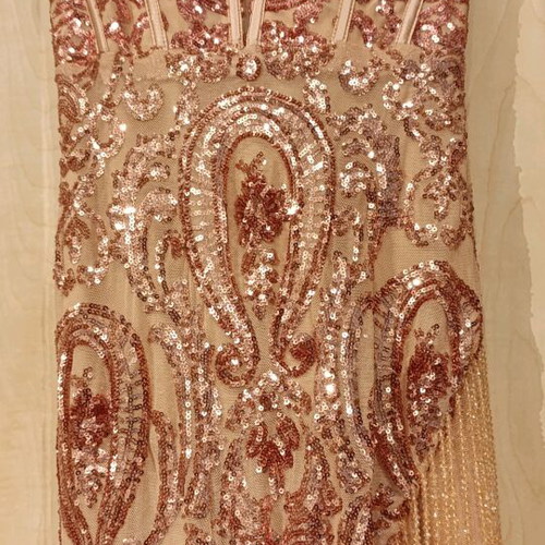Pink maxi sequin dress like new with side slit and beads