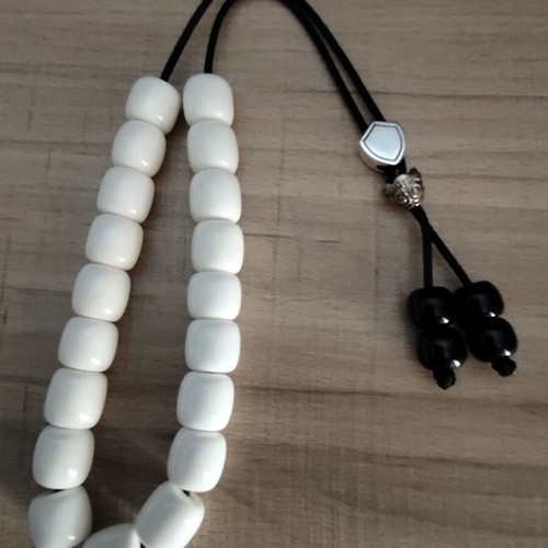 Handmade worry beads with acrylic beads, silver shield and cap