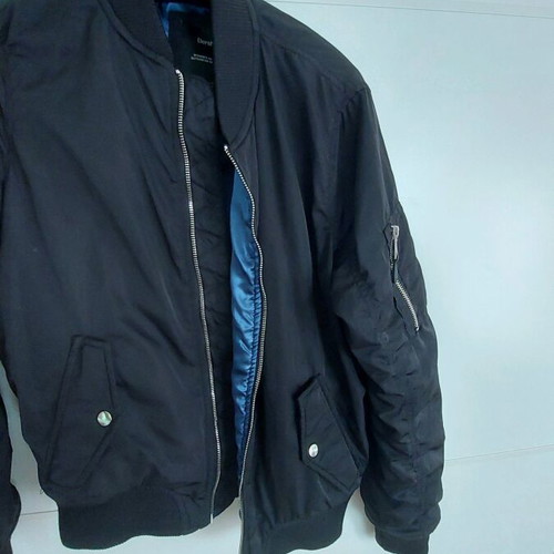 Bershka bomber jacket black with blue lining like new, size M