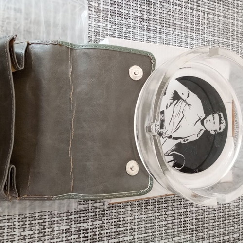 James Dean glass ashtray with La Siesta retro tobacco pouch gift