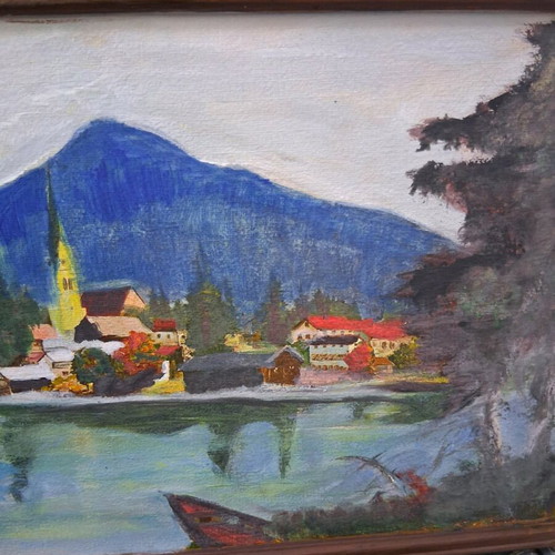 Oil painting "Landscape" signed by Romanian artist, like new, 40×22cm