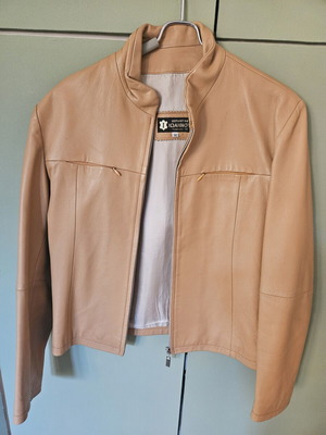 Women's leather jacket used, size M, light brown with stand collar