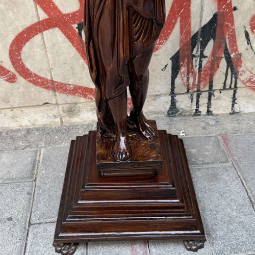 Wood-carved column with caryatid, 25x25 cm, height 77 cm