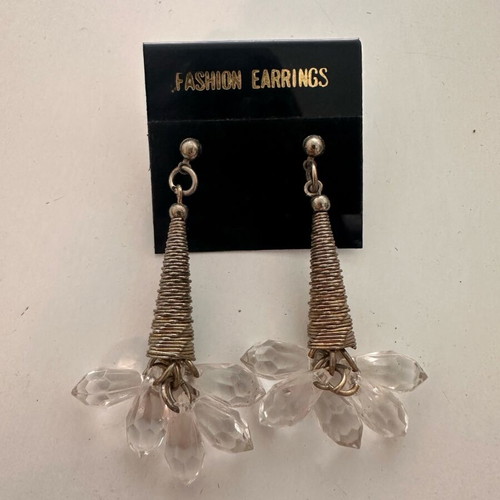 Vintage earrings hanging used with transparent decorations silver