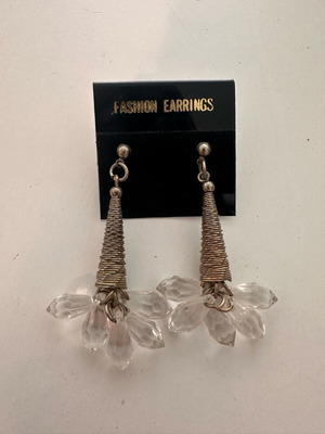 Vintage earrings hanging used with transparent decorations silver