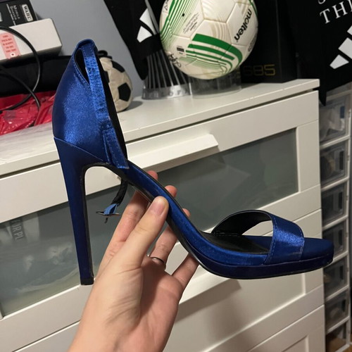 Diamantique satin blue sandals like new, size 39