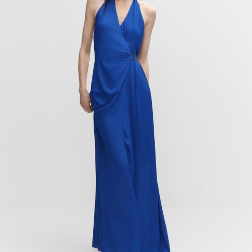 Mango long dress blue like new, wrap with ring detail