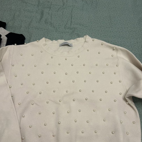 Zara sweater with pearls, beige, size M