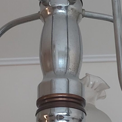 Φωτιστικό οροφής vintage 70s 5φωτο με inox σκελετό και ξύλινα στοιχεία