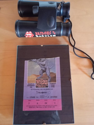 Rolling Stones collectible ticket and binoculars used from Bridges to Babylon tour 97-98