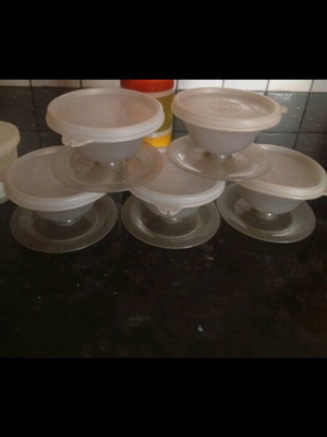 Tupperware vintage dessert bowl set pear design 754 1970 like new