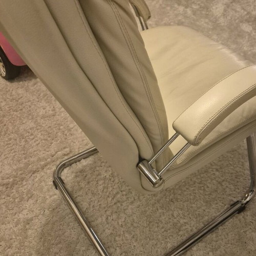 Office chairs beige used, set of 2, leatherette or leather